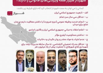 کدام یک از گزینه های مطرح شهردار شیراز،همه ویژگی های قانونی را دارد 3 کدام یک از گزینه های مطرح شهردار شیراز،همه ویژگی های قانونی را دارد