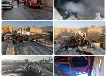 حریق گسترده در انبار مواد غذایی ،خشکبار وعطاری در خیابان تیموری