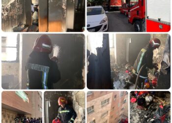 اطفاء حریق آپارتمان ۶ طبقه در خیابان پاییز