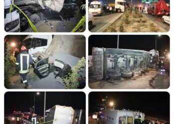 واژگونی تریلی حامل سنگ بر روی خودرو سواری با 5 مصدوم