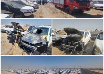 مهار آتشسوزی خودرو رانا در پارکینگ بزرگ اربعین مرز شلمچه 2 مهار آتشسوزی خودرو رانا در پارکینگ بزرگ اربعین مرز شلمچه